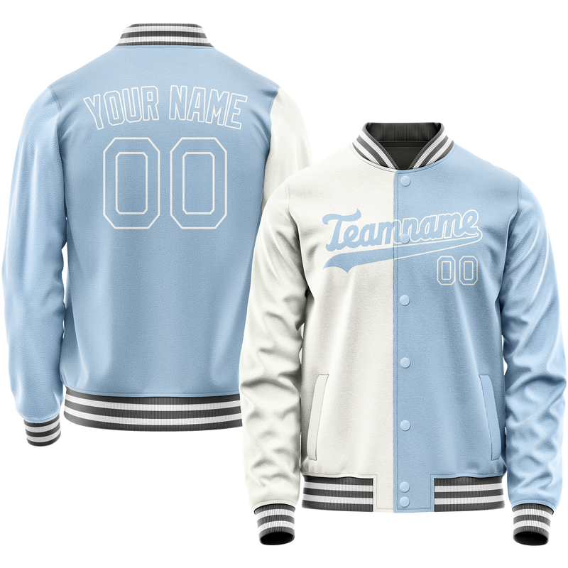 Custom White Light-Blue Split Varsity Letterman Jacket JA02240617LH454