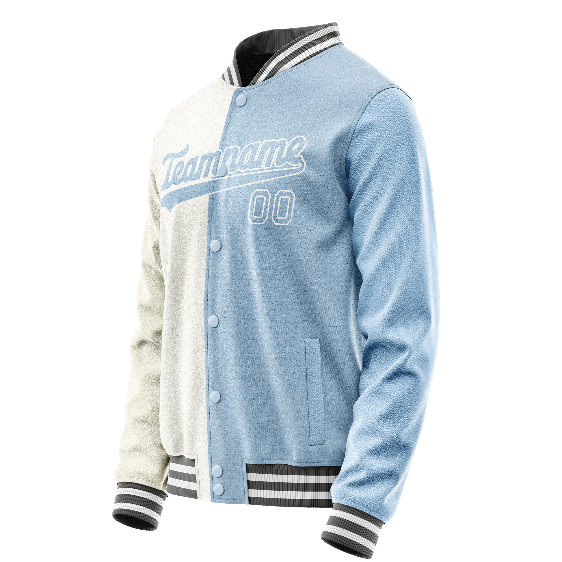 Custom White Light-Blue Split Varsity Letterman Jacket JA02240617LH454
