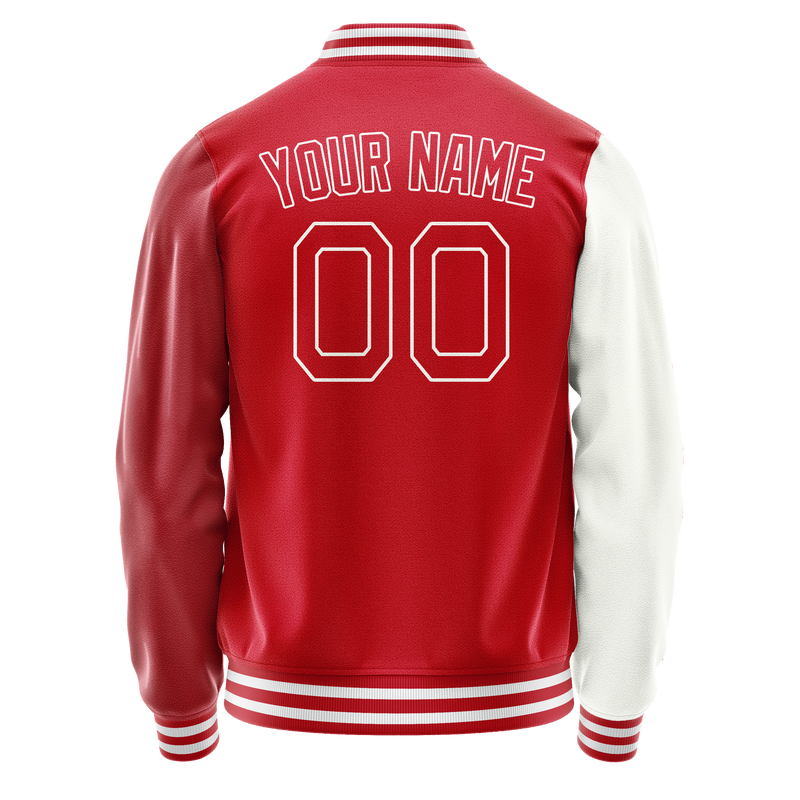 Custom White Red Split Varsity Letterman Jacket JA02240617LH455