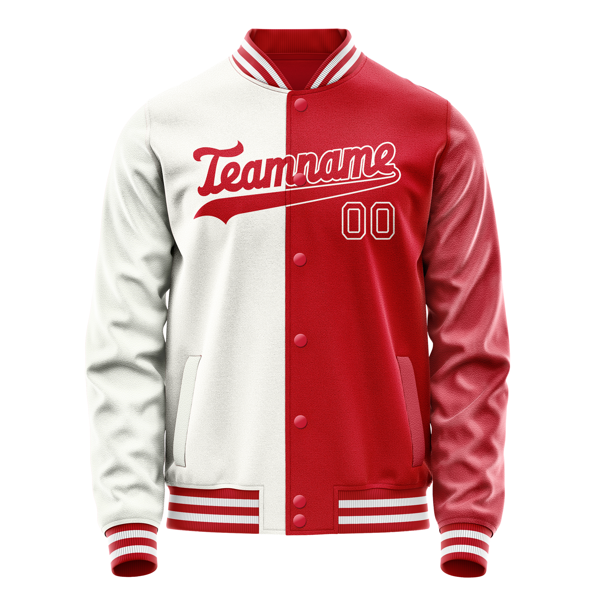 Custom White Red Split Varsity Letterman Jacket JA02240617LH455