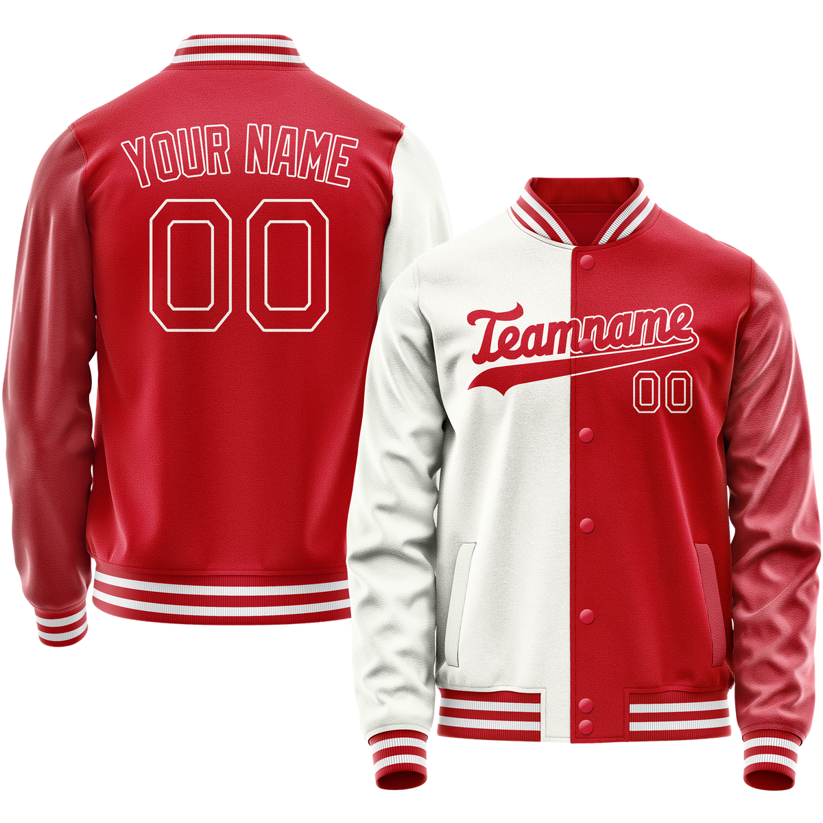 Custom White Red Split Varsity Letterman Jacket JA02240617LH455