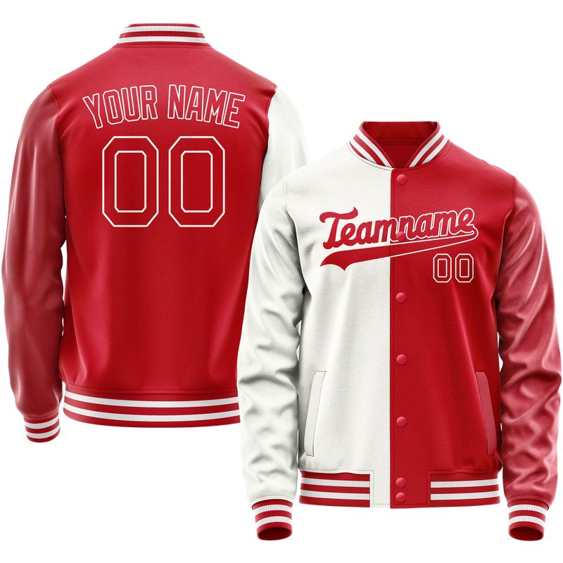Custom White Red Split Varsity Letterman Jacket JA02240617LH455