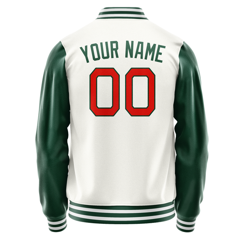 Custom White Kelly-Green Solid Color Varsity Letterman Jacket JA02240617LH471