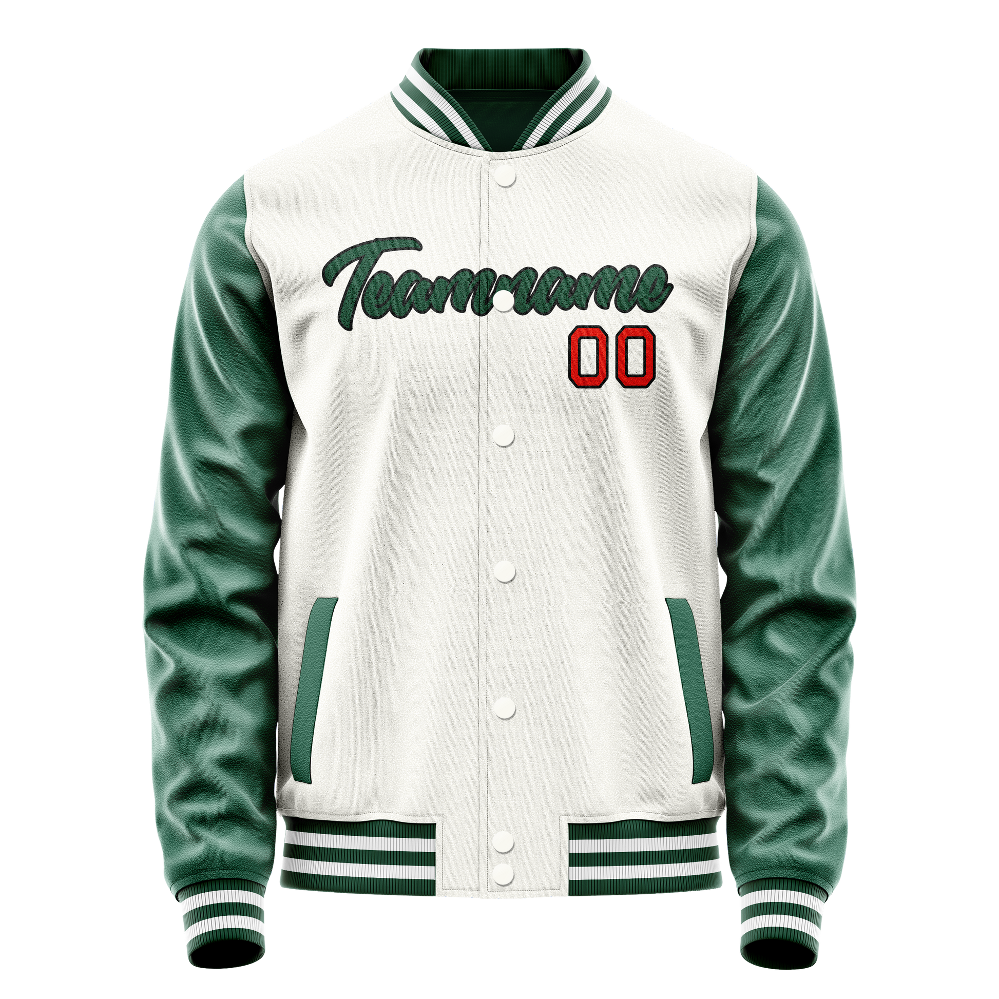 Custom White Kelly-Green Solid Color Varsity Letterman Jacket JA02240617LH471
