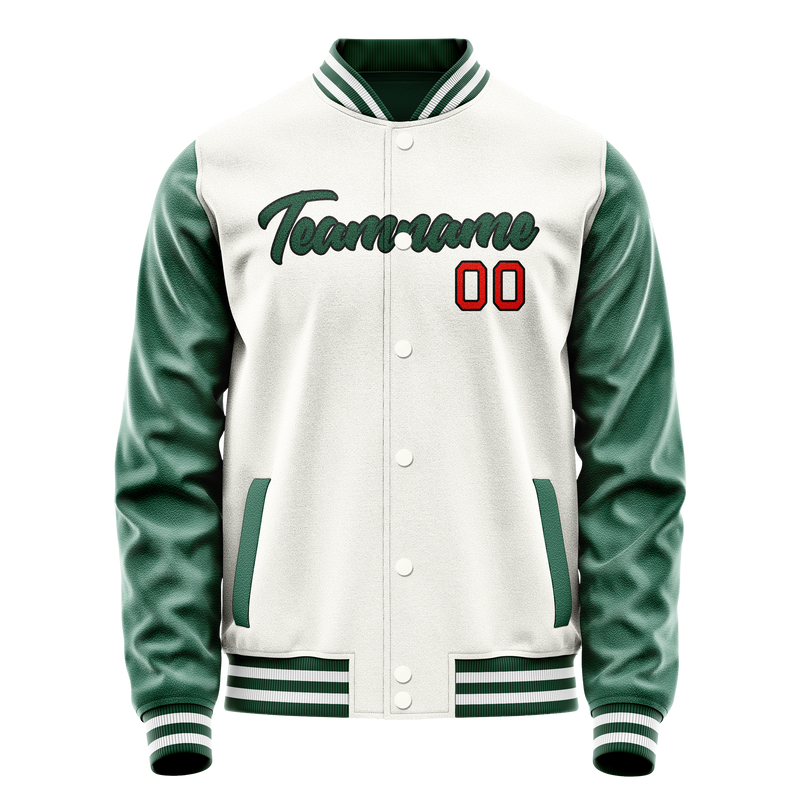 Custom White Kelly-Green Solid Color Varsity Letterman Jacket JA02240617LH471