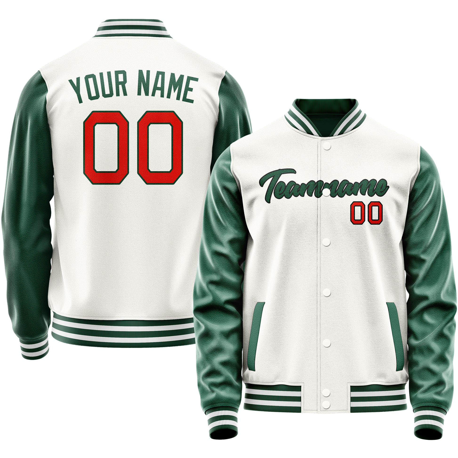Custom White Kelly-Green Solid Color Varsity Letterman Jacket JA02240617LH471