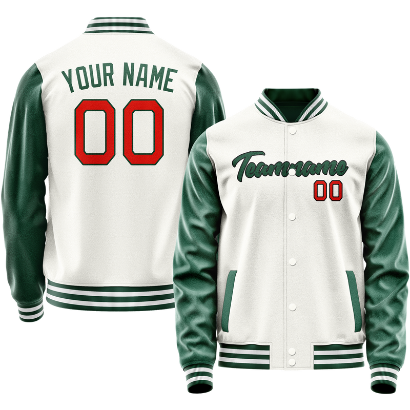 Custom White Kelly-Green Solid Color Varsity Letterman Jacket JA02240617LH471