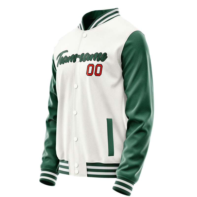 Custom White Kelly-Green Solid Color Varsity Letterman Jacket JA02240617LH471