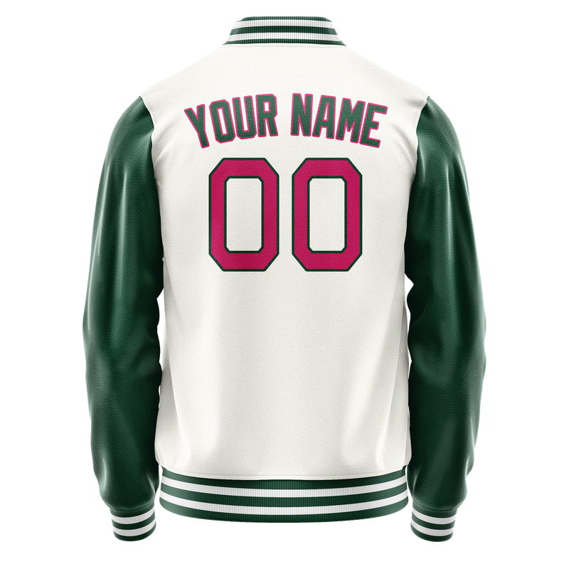 Custom White Kelly-Green Solid Color Varsity Letterman Jacket JA02240617LH469
