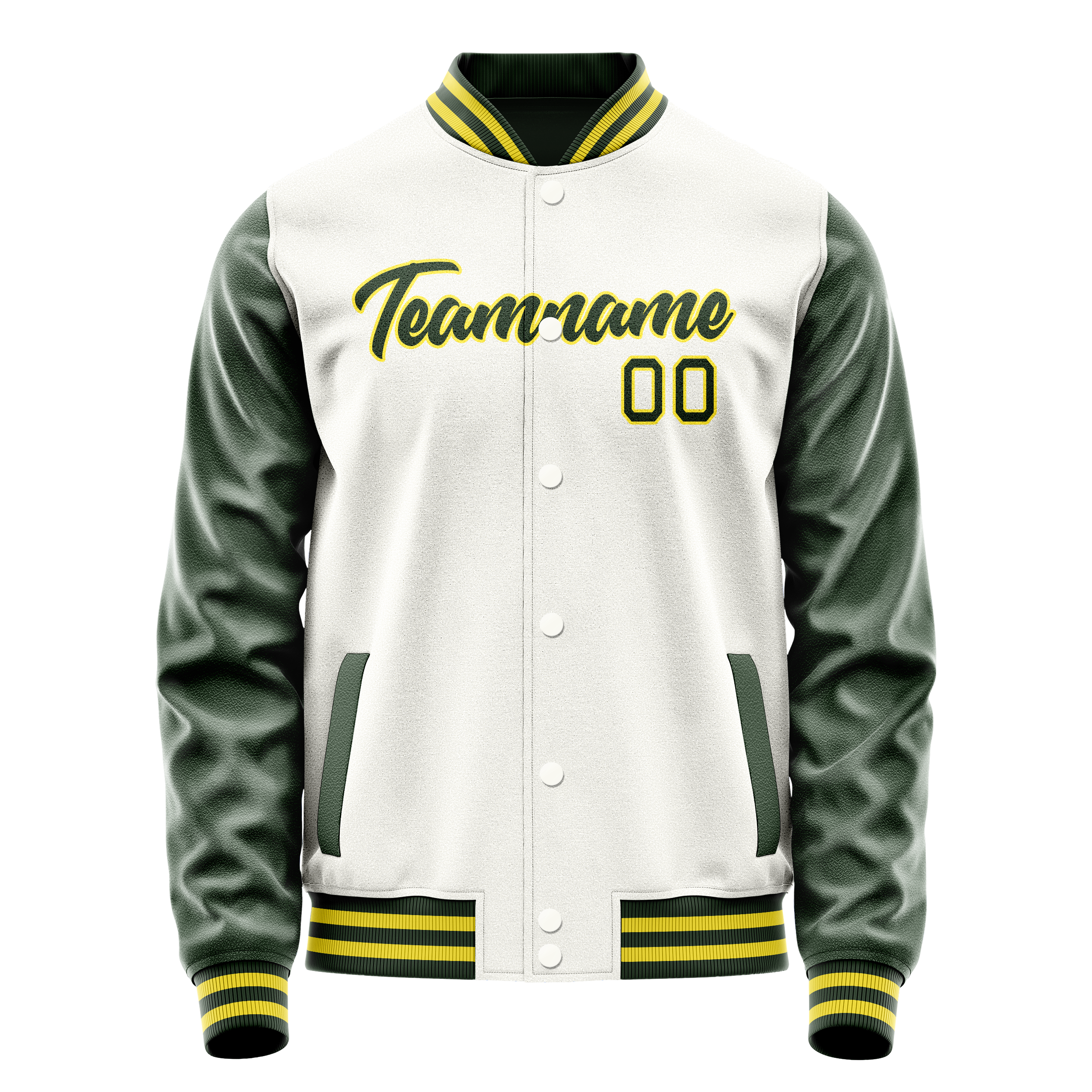 Custom White Kelly-Green Solid Color Varsity Letterman Jacket JA02240617LH450