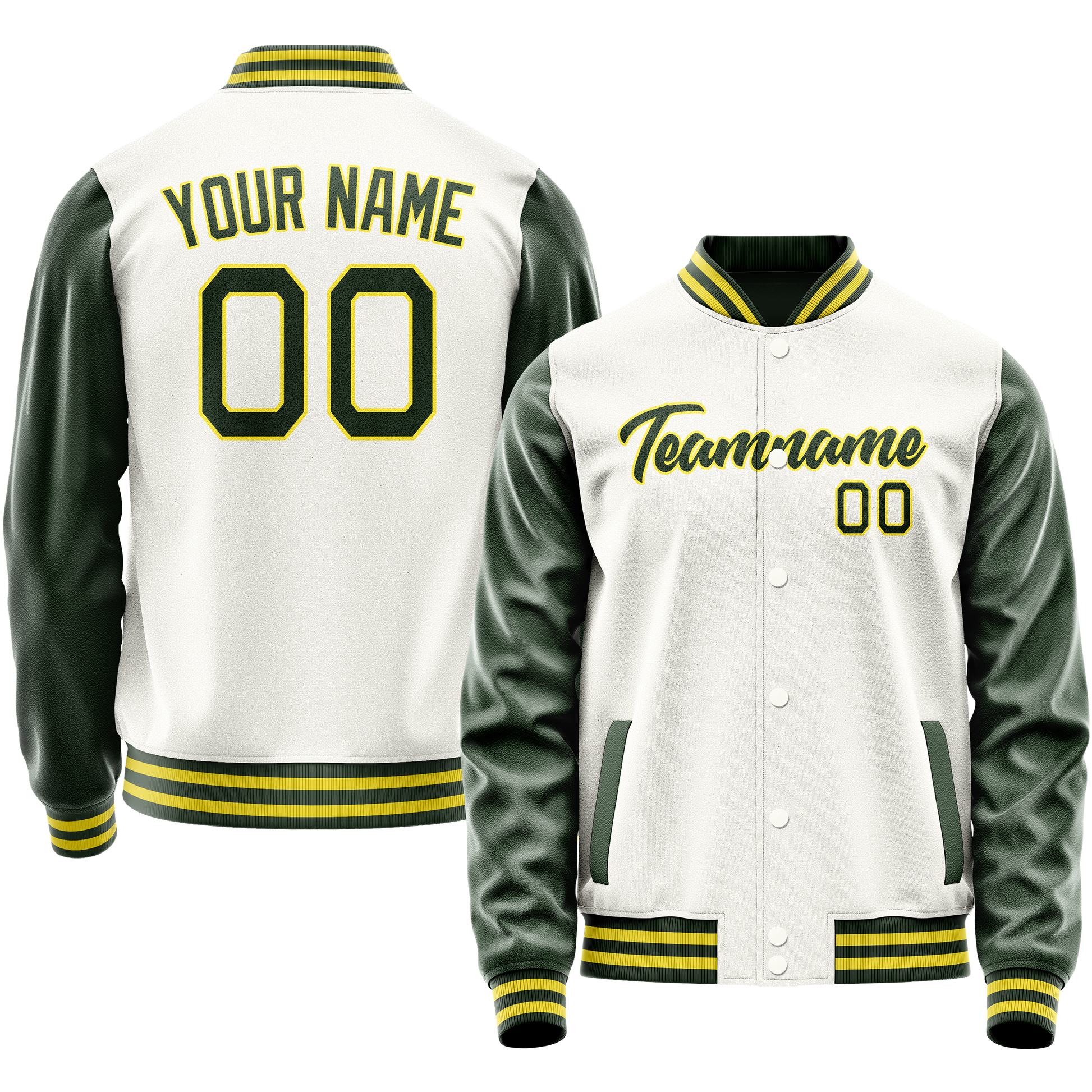 Custom White Kelly-Green Solid Color Varsity Letterman Jacket JA02240617LH450