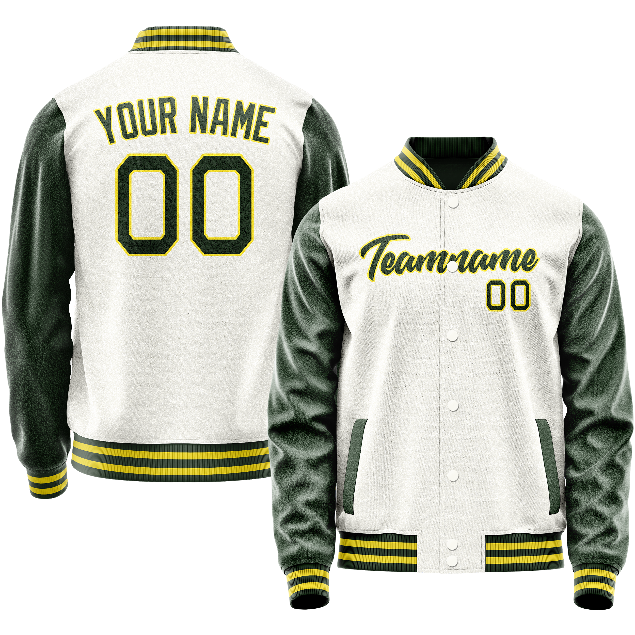 Custom White Kelly-Green Solid Color Varsity Letterman Jacket JA02240617LH450