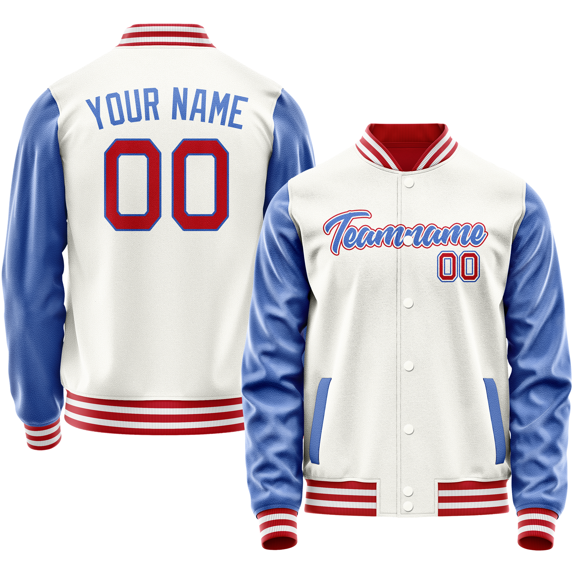Custom White Royal Solid Color Varsity Letterman Jacket JA02240617LH449