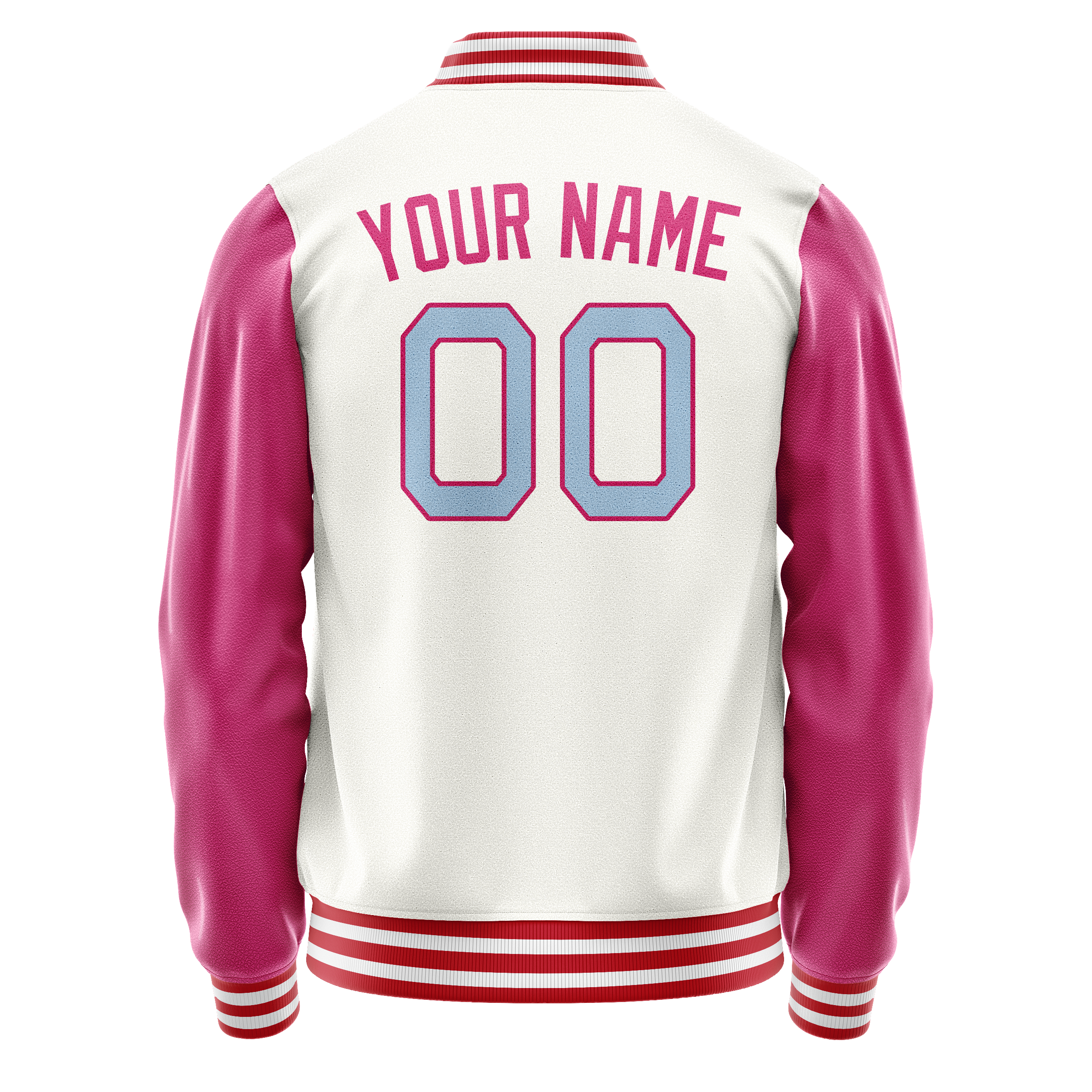 Custom White Pink Solid Color Varsity Letterman Jacket JA02240617LH468