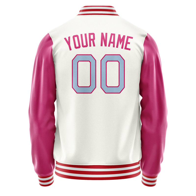 Custom White Pink Solid Color Varsity Letterman Jacket JA02240617LH468