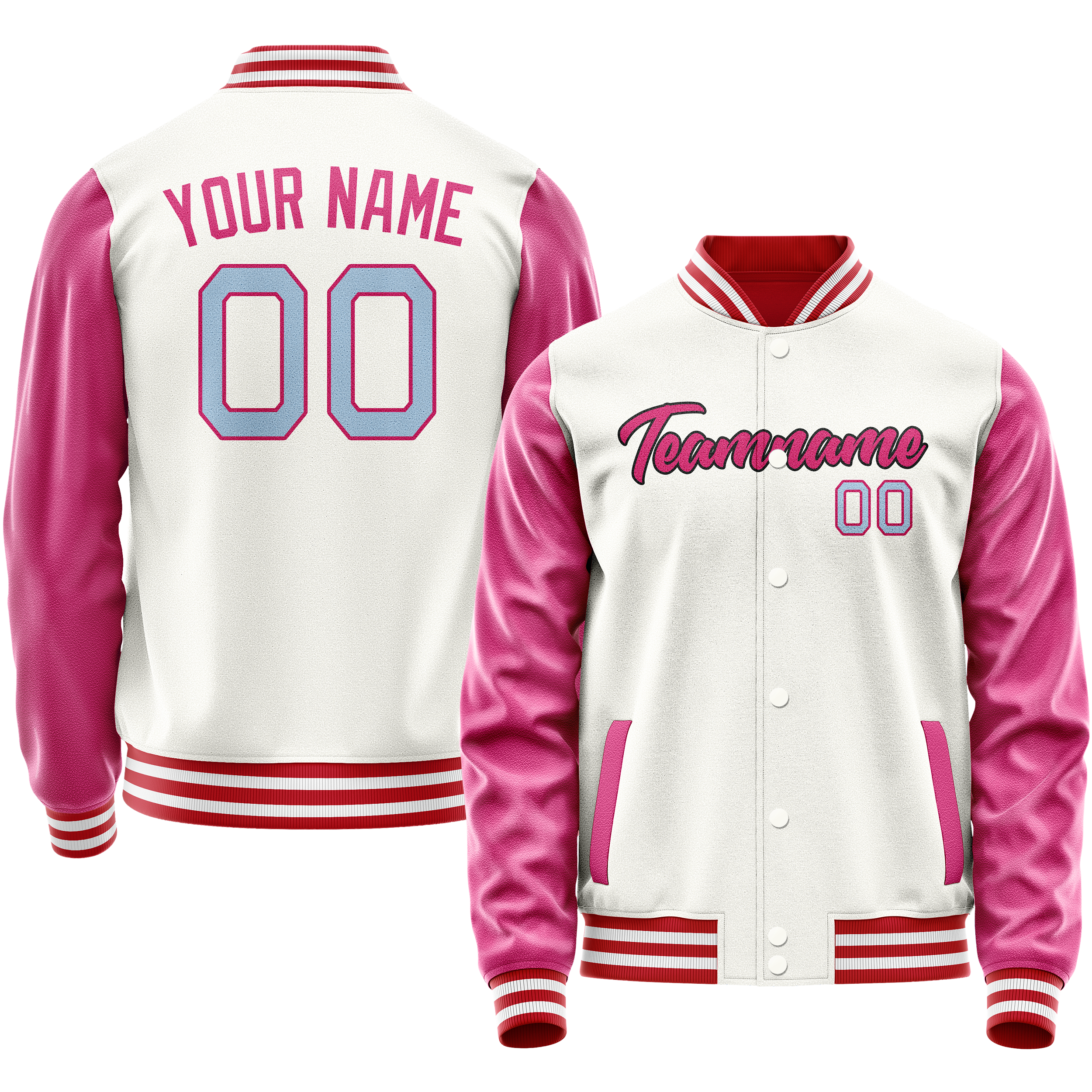 Custom White Pink Solid Color Varsity Letterman Jacket JA02240617LH468