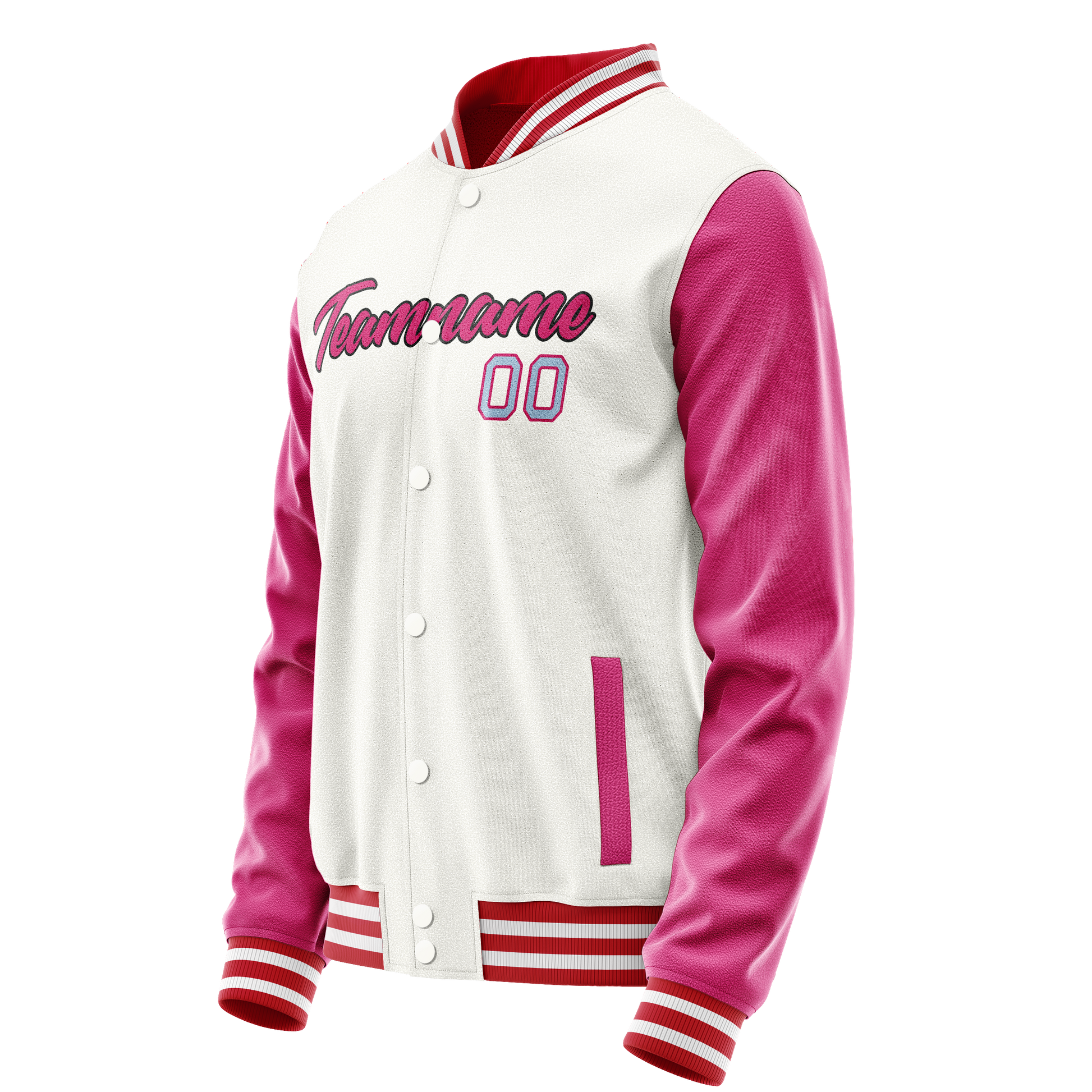 Custom White Pink Solid Color Varsity Letterman Jacket JA02240617LH468