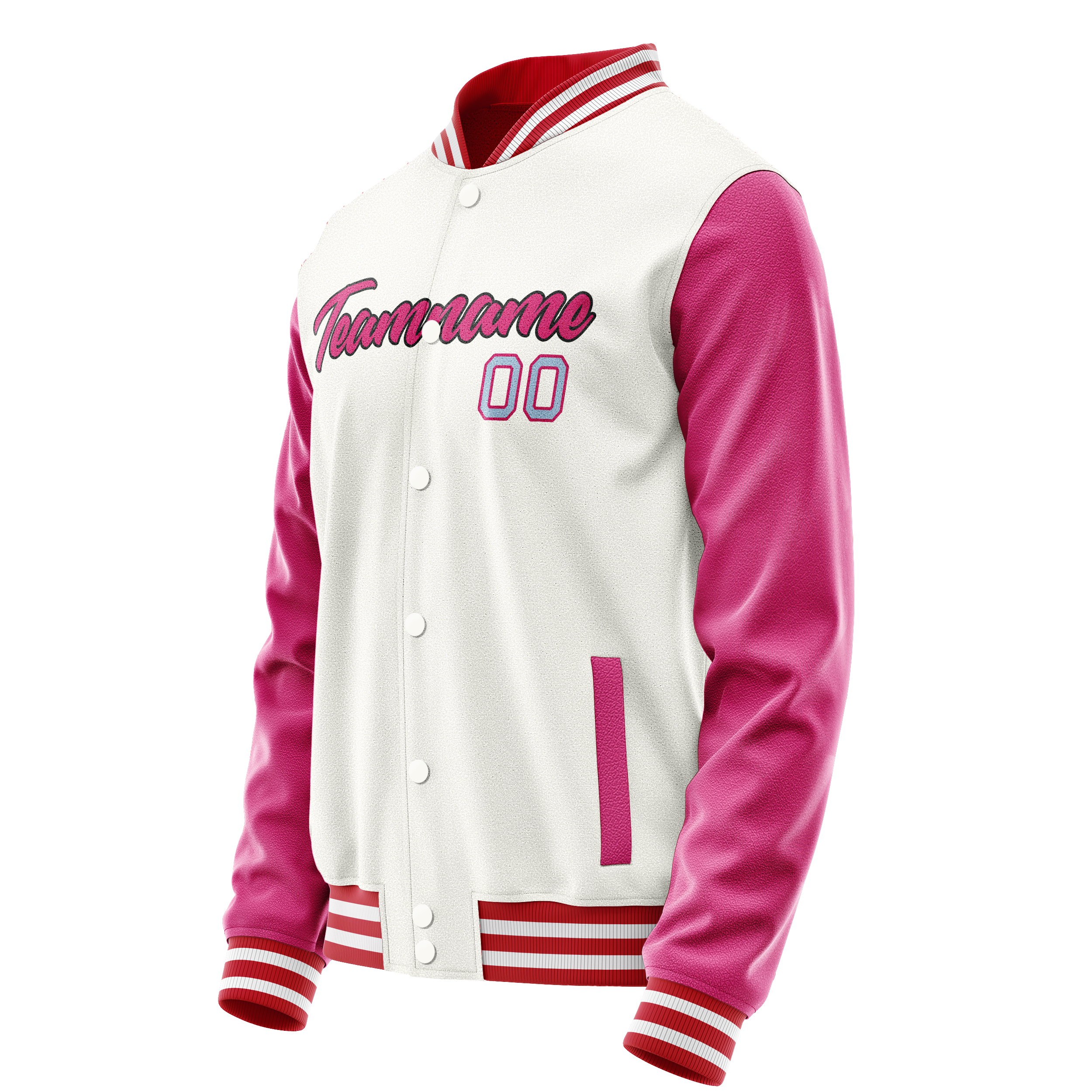 Custom White Pink Solid Color Varsity Letterman Jacket JA02240617LH468