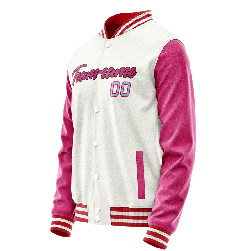 Custom White Pink Solid Color Varsity Letterman Jacket JA02240617LH468