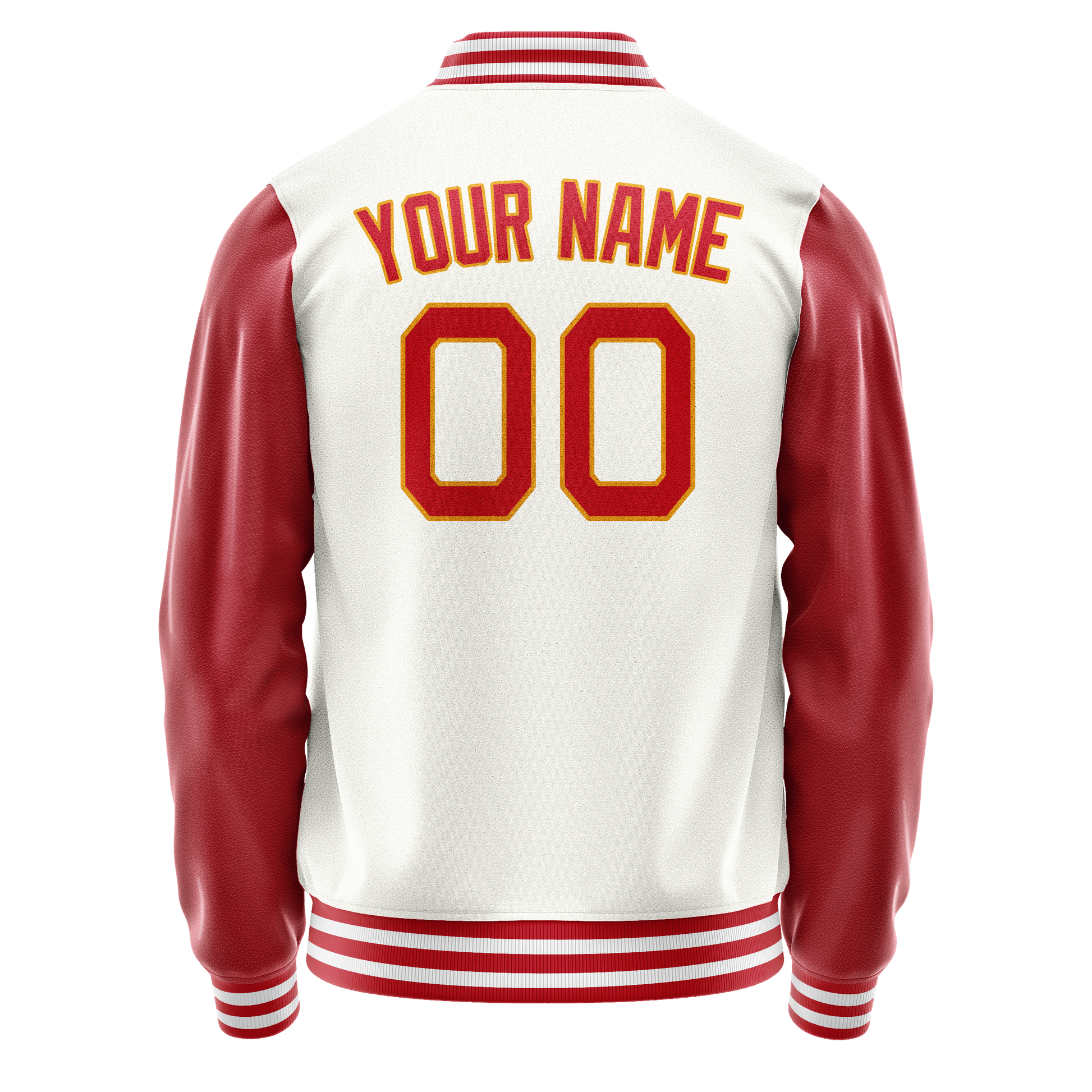 Custom White Red Solid Color Varsity Letterman Jacket JA02240617LH476