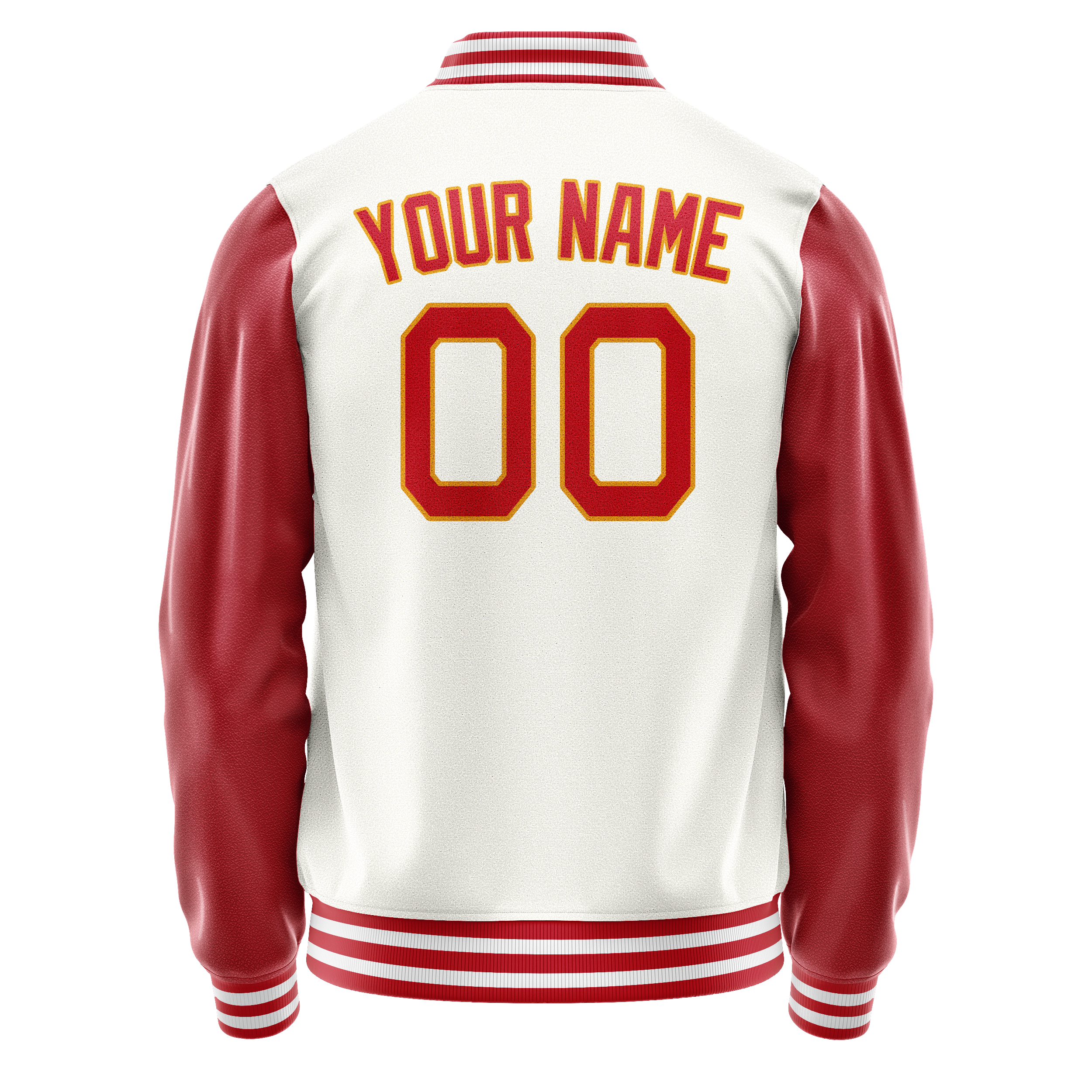 Custom White Red Solid Color Varsity Letterman Jacket JA02240617LH476
