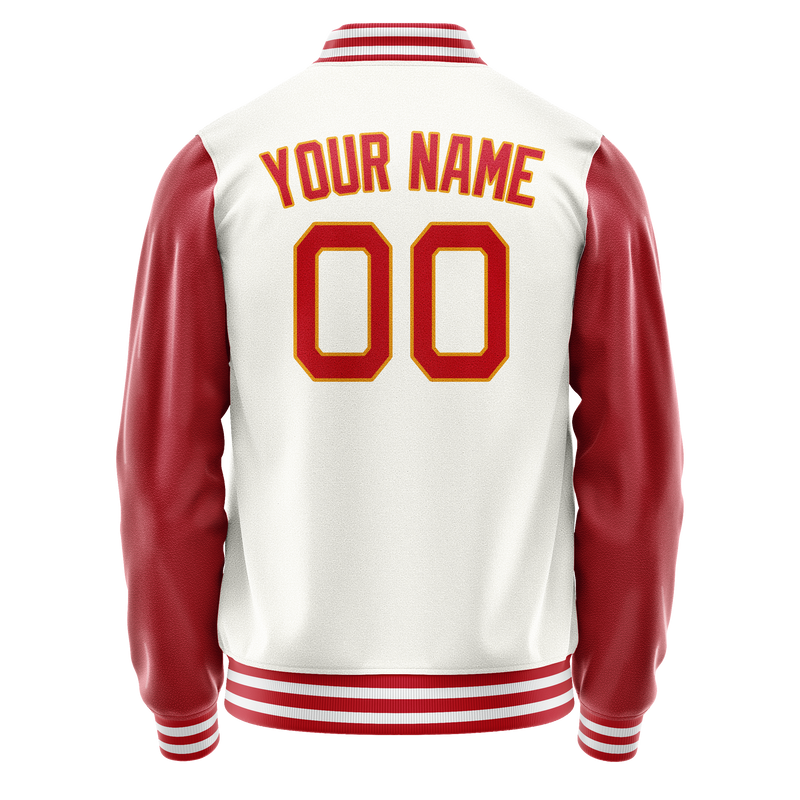 Custom White Red Solid Color Varsity Letterman Jacket JA02240617LH476