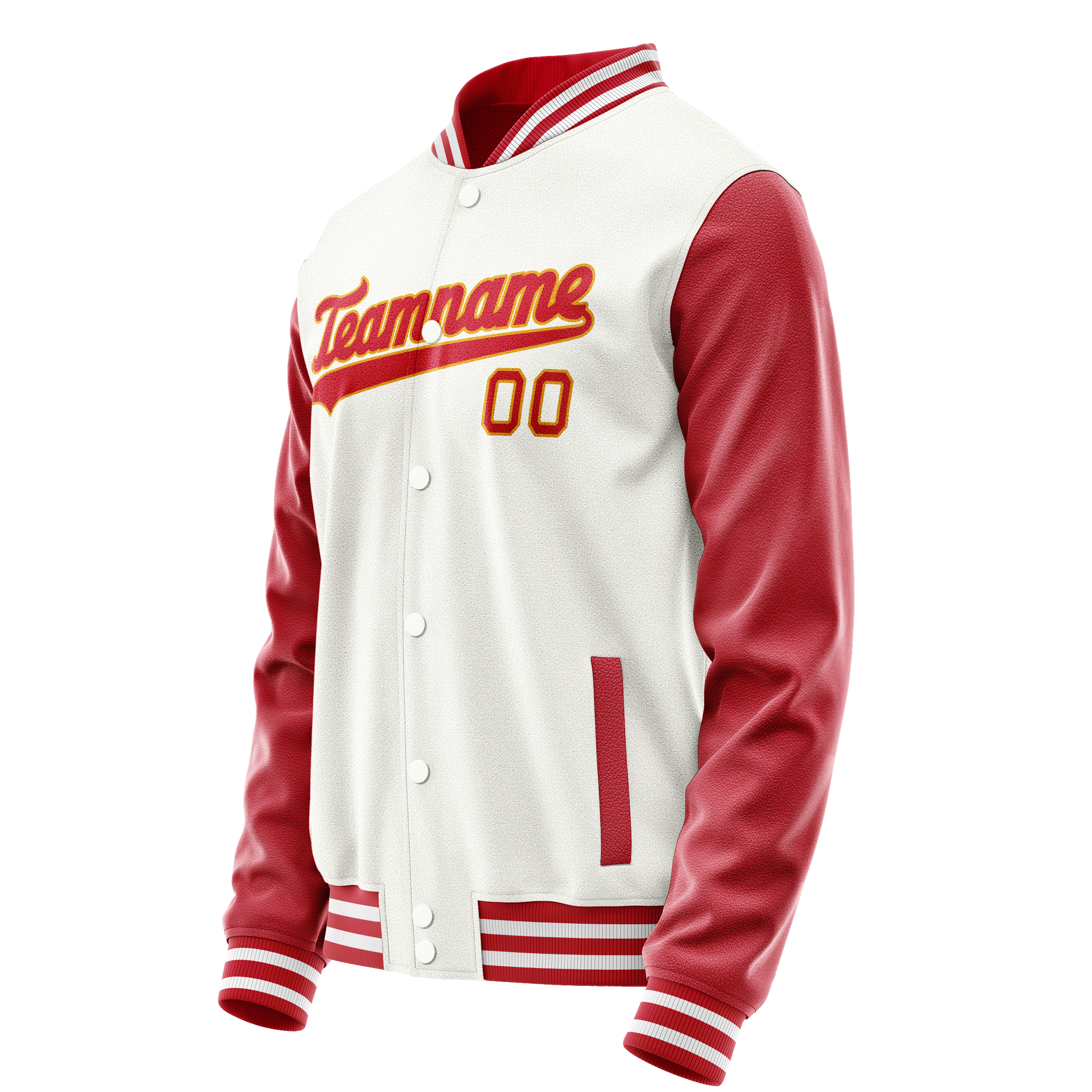 Custom White Red Solid Color Varsity Letterman Jacket JA02240617LH476