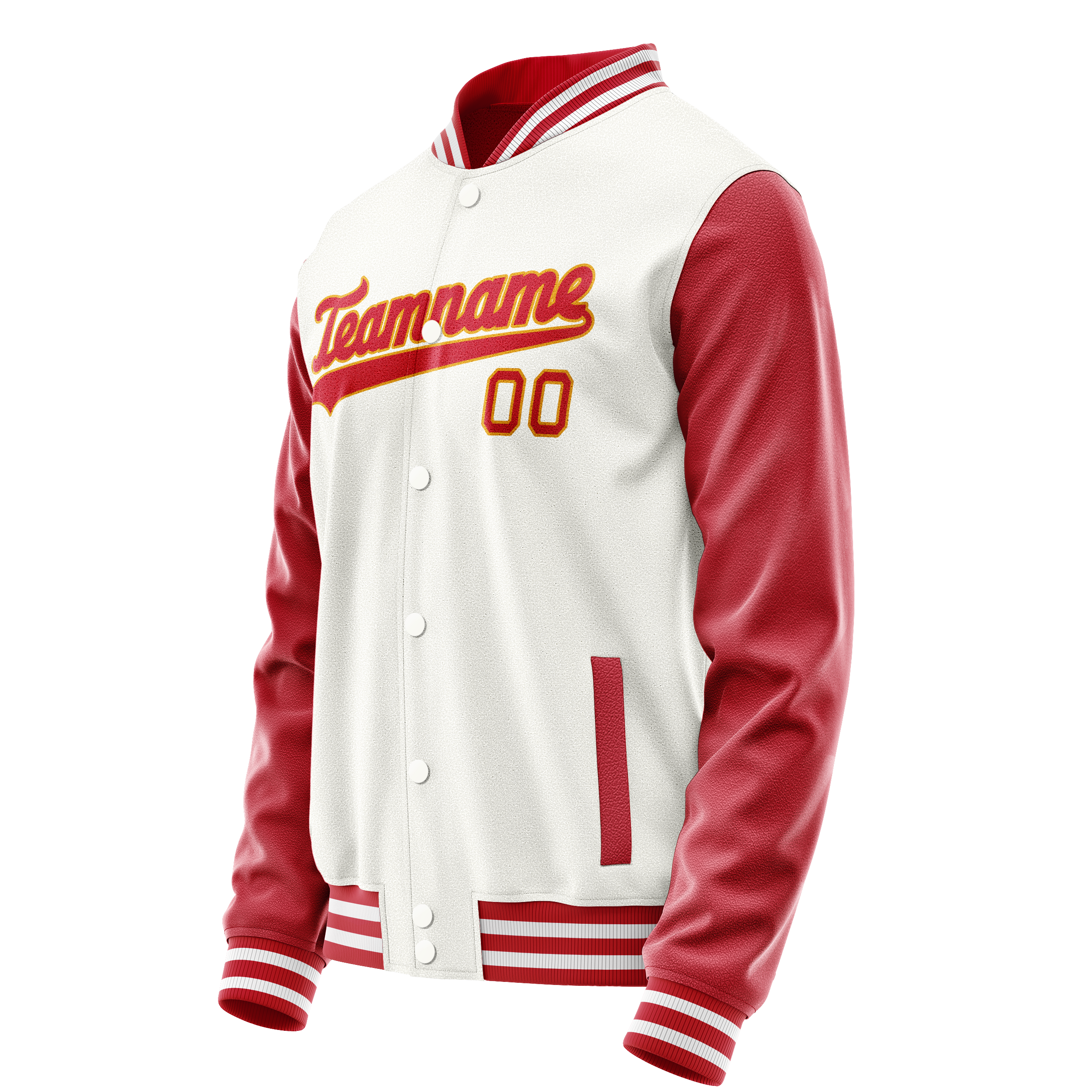 Custom White Red Solid Color Varsity Letterman Jacket JA02240617LH476