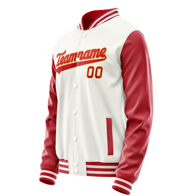 Custom White Red Solid Color Varsity Letterman Jacket JA02240617LH476