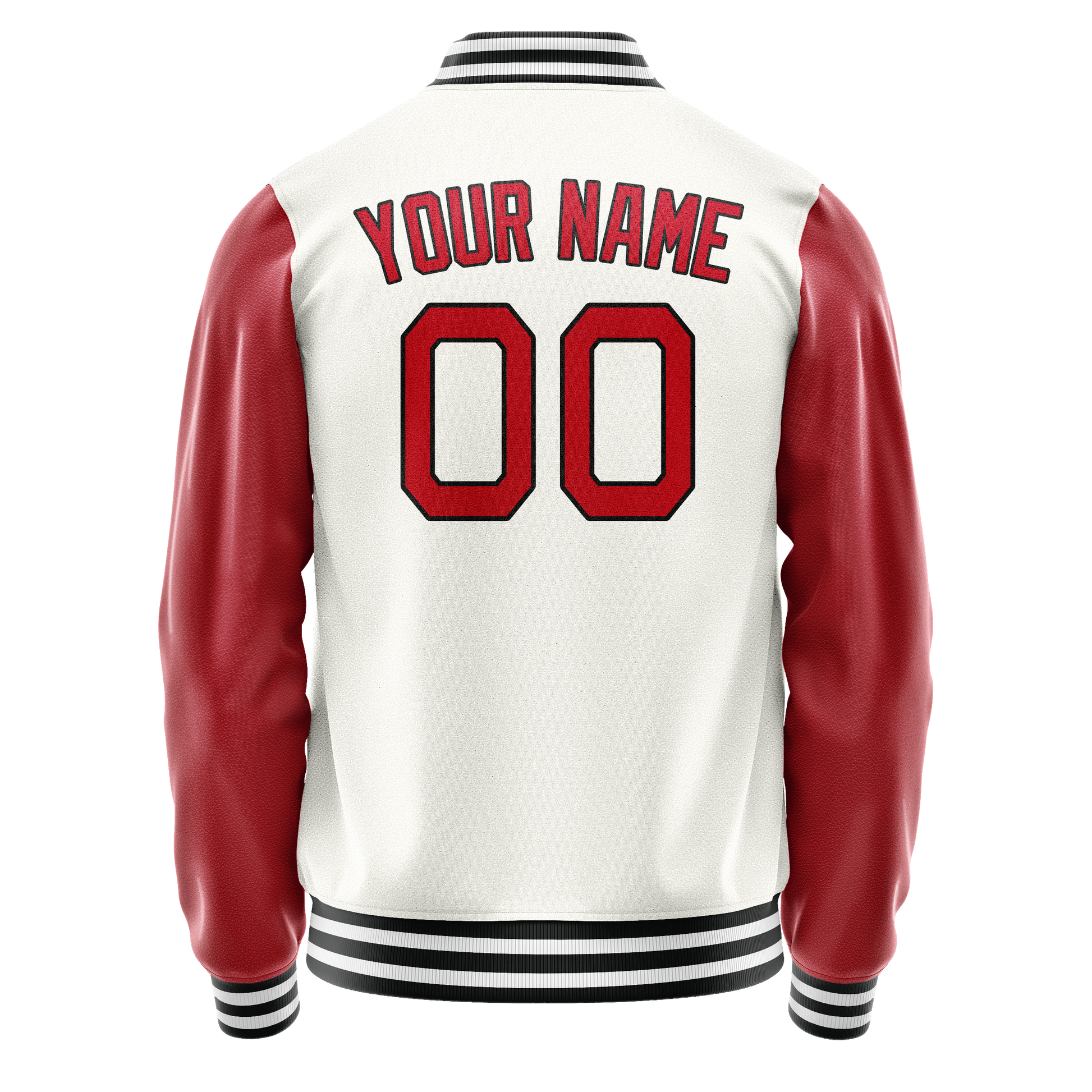 Custom White Red Solid Color Varsity Letterman Jacket JA02240617LH447