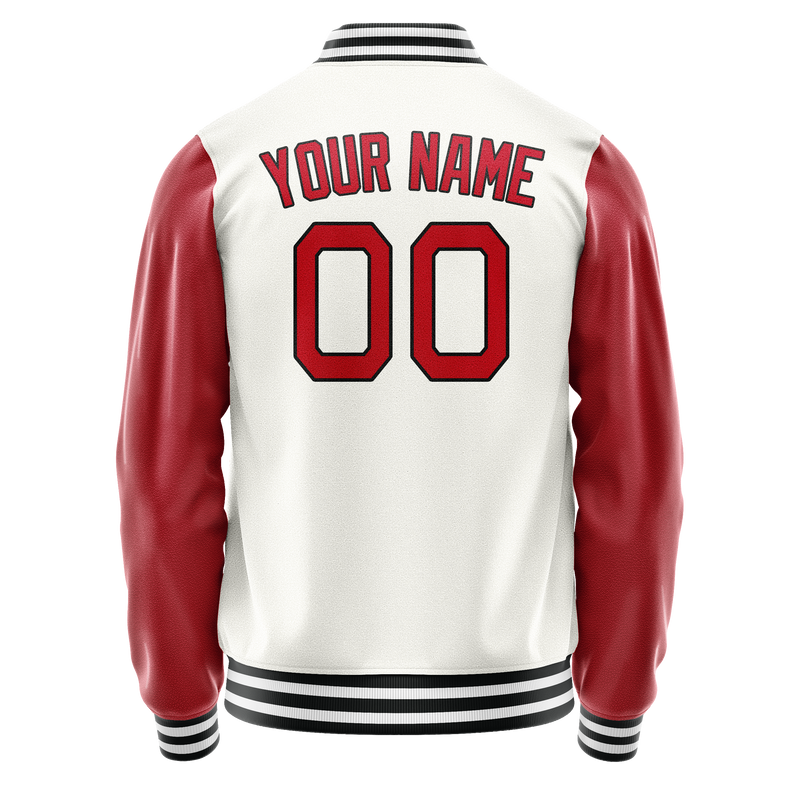 Custom White Red Solid Color Varsity Letterman Jacket JA02240617LH447