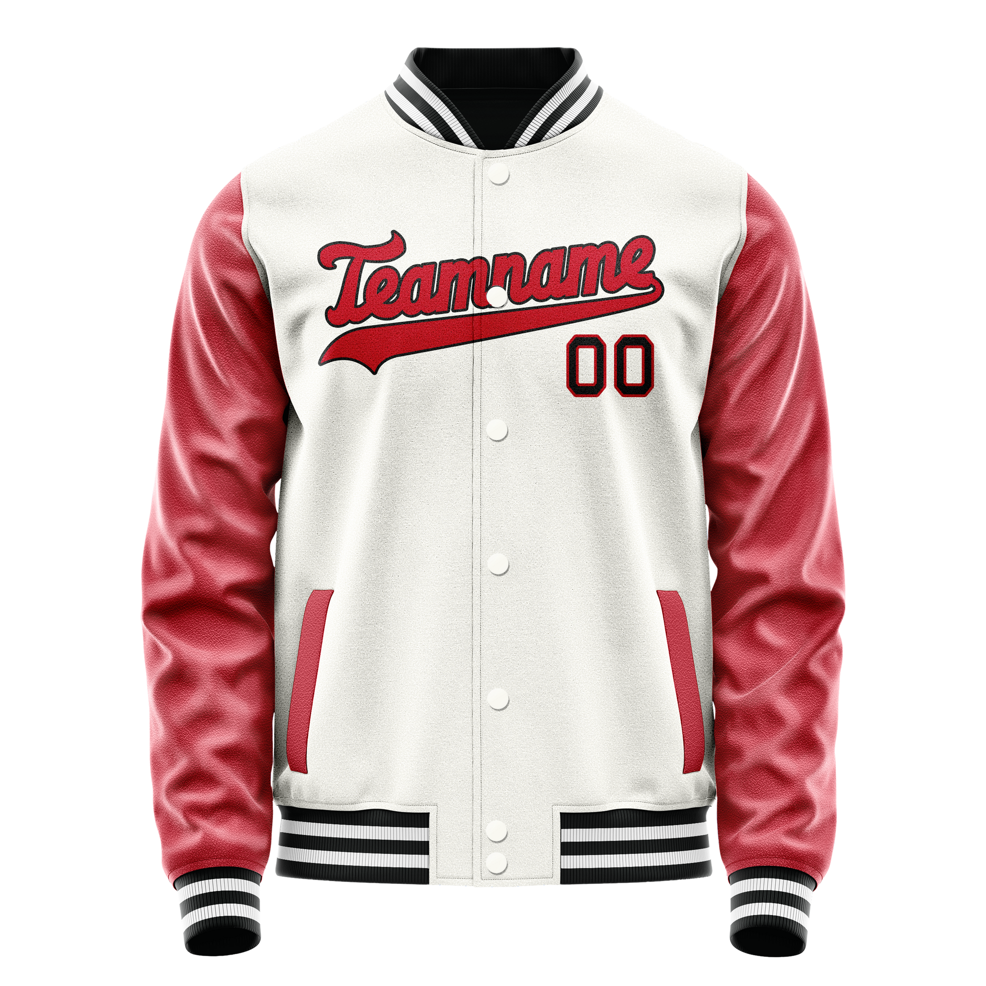 Custom White Red Solid Color Varsity Letterman Jacket JA02240617LH447