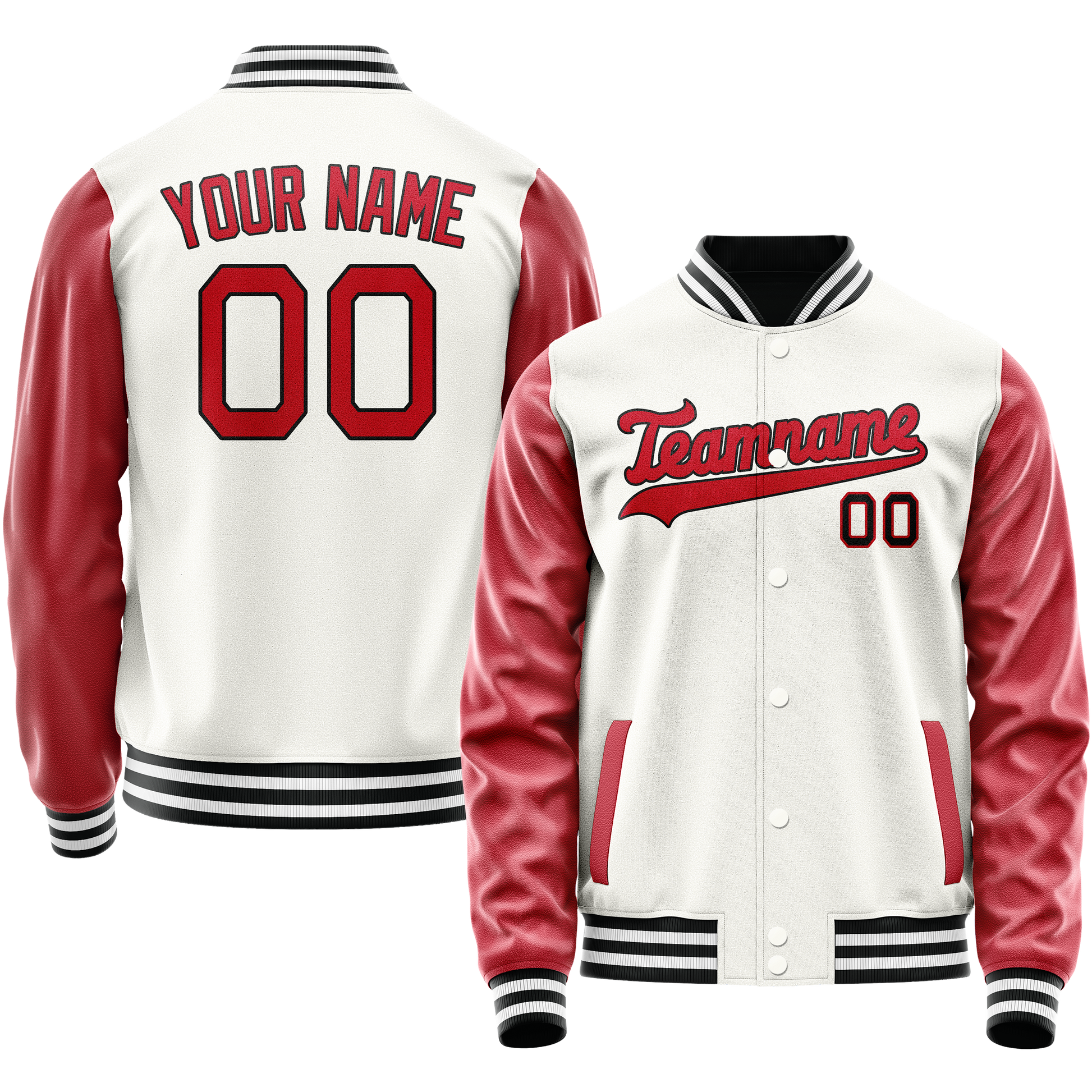 Custom White Red Solid Color Varsity Letterman Jacket JA02240617LH447