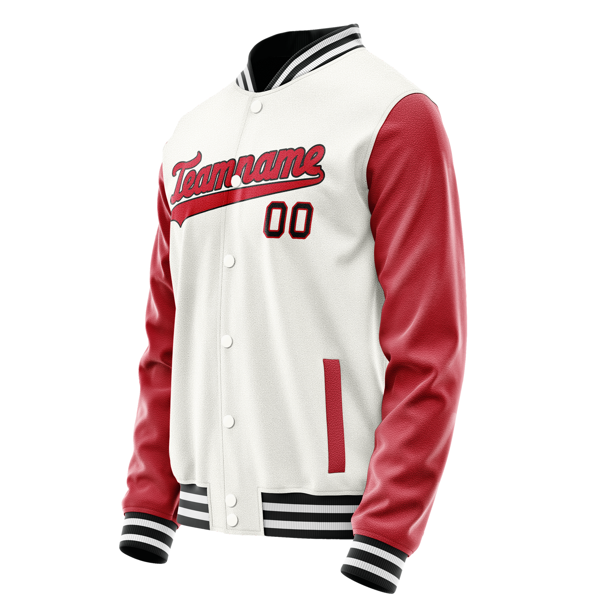 Custom White Red Solid Color Varsity Letterman Jacket JA02240617LH447