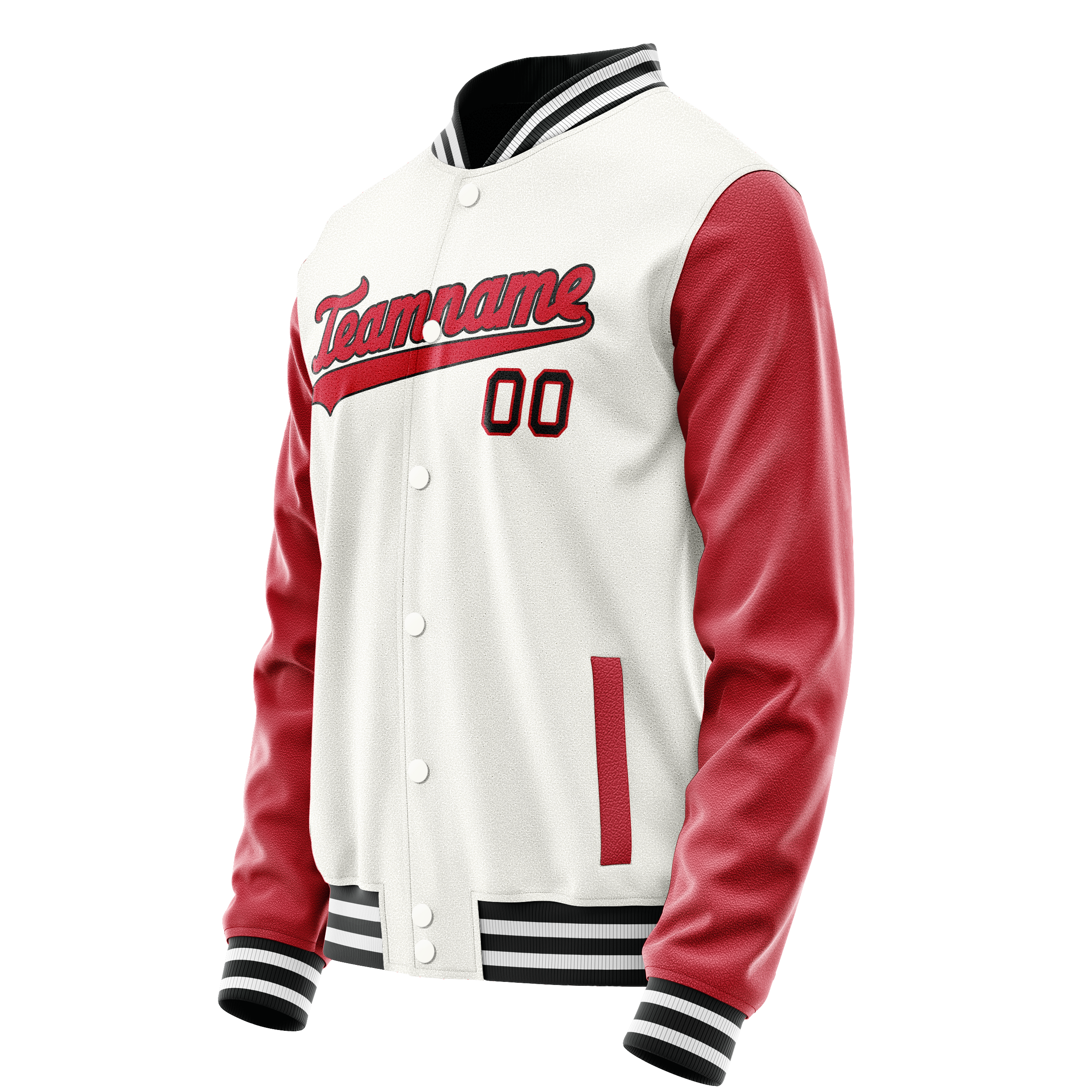 Custom White Red Solid Color Varsity Letterman Jacket JA02240617LH447