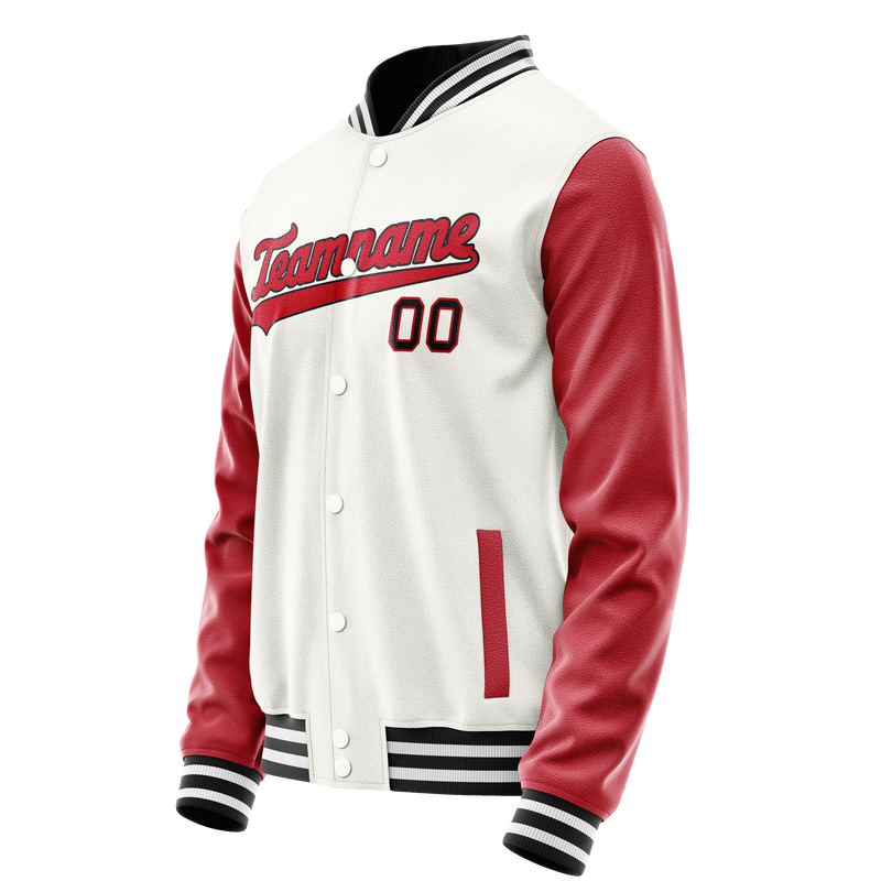 Custom White Red Solid Color Varsity Letterman Jacket JA02240617LH447