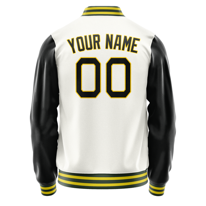 Custom White Black Solid Color Varsity Letterman Jacket JA02240617LH448