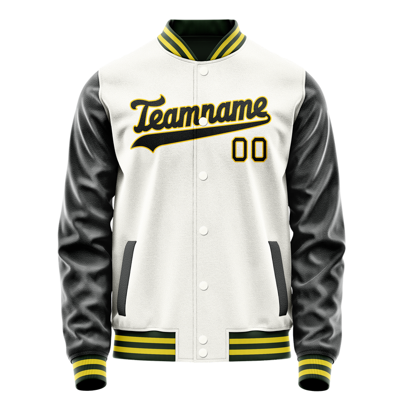 Custom White Black Solid Color Varsity Letterman Jacket JA02240617LH448