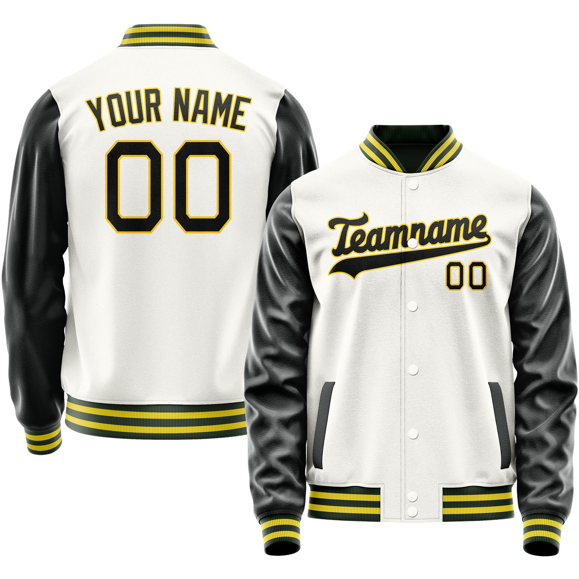 Custom White Black Solid Color Varsity Letterman Jacket JA02240617LH448