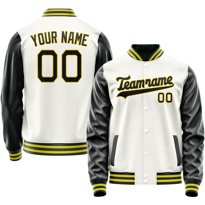 Custom White Black Solid Color Varsity Letterman Jacket JA02240617LH448