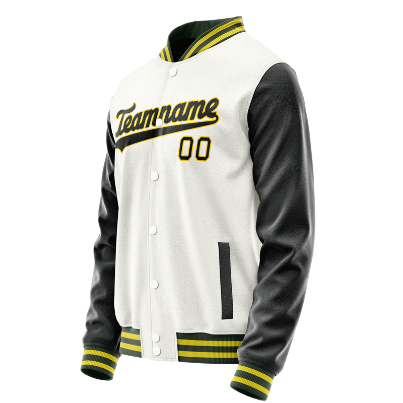 Custom White Black Solid Color Varsity Letterman Jacket JA02240617LH448