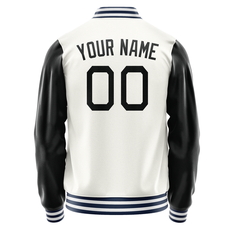 Custom White Black Solid Color Varsity Letterman Jacket JA02240617LH465