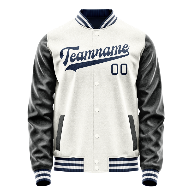Custom White Black Solid Color Varsity Letterman Jacket JA02240617LH465