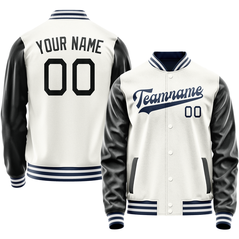 Custom White Black Solid Color Varsity Letterman Jacket JA02240617LH465