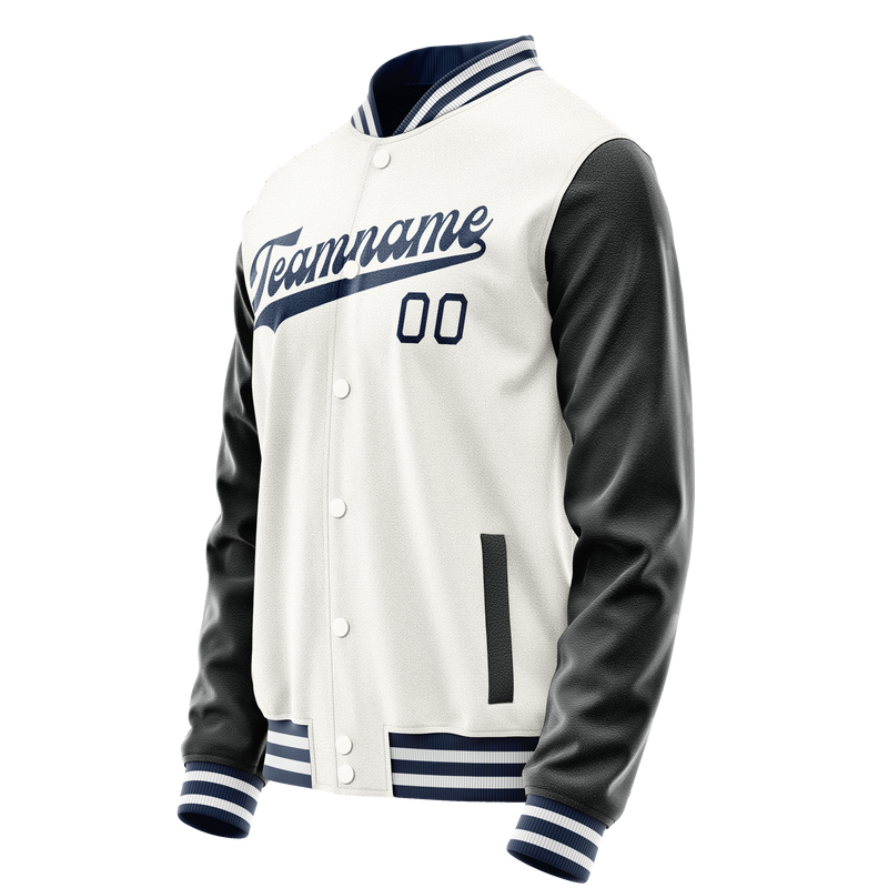 Custom White Black Solid Color Varsity Letterman Jacket JA02240617LH465