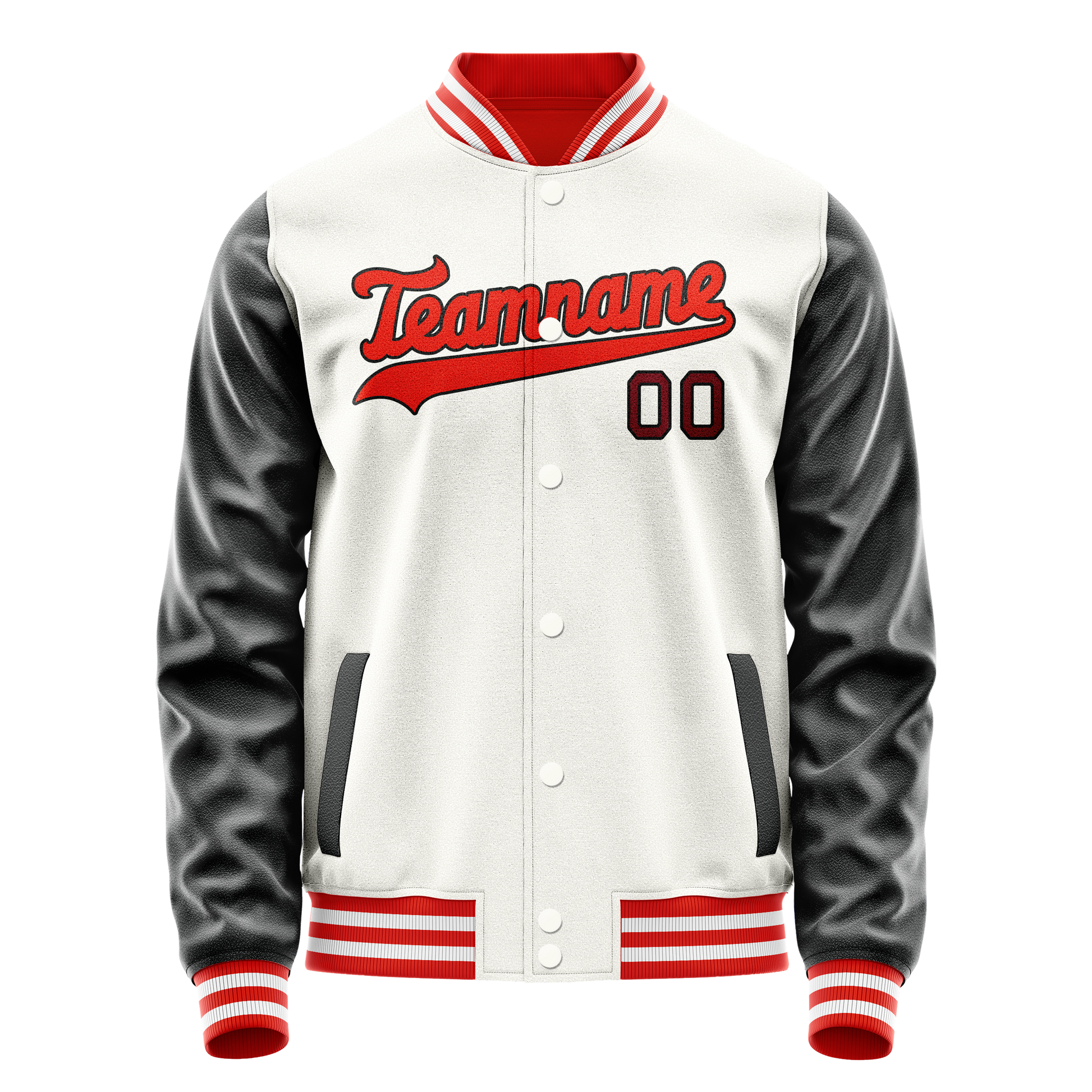Custom White Black Solid Color Varsity Letterman Jacket JA02240617LH460