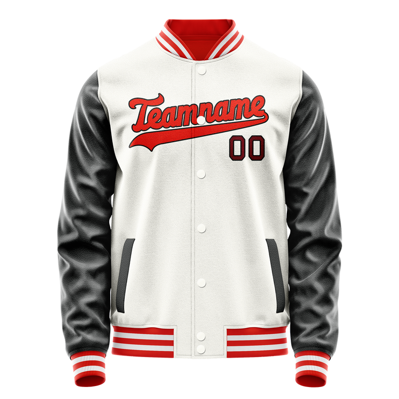 Custom White Black Solid Color Varsity Letterman Jacket JA02240617LH460