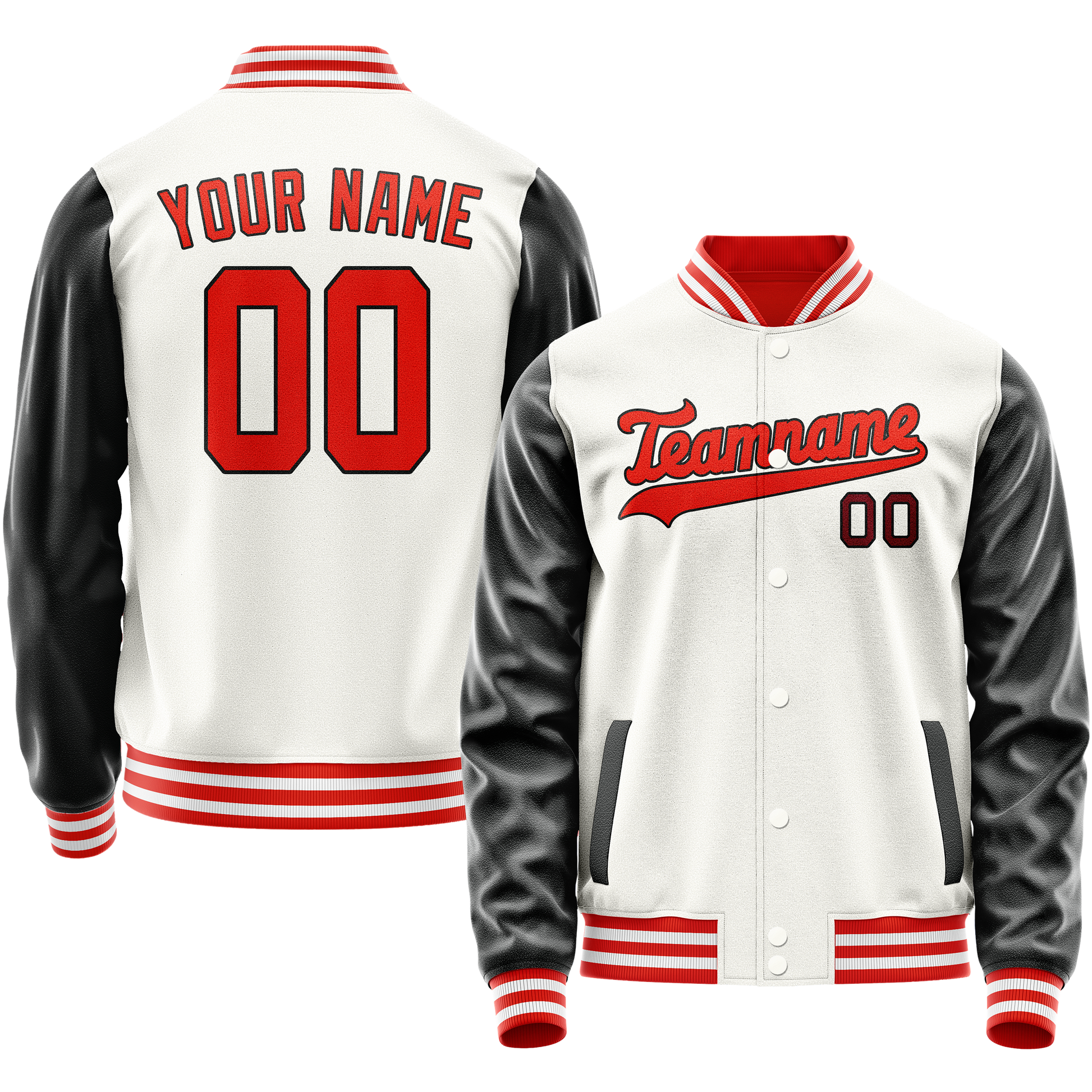 Custom White Black Solid Color Varsity Letterman Jacket JA02240617LH460