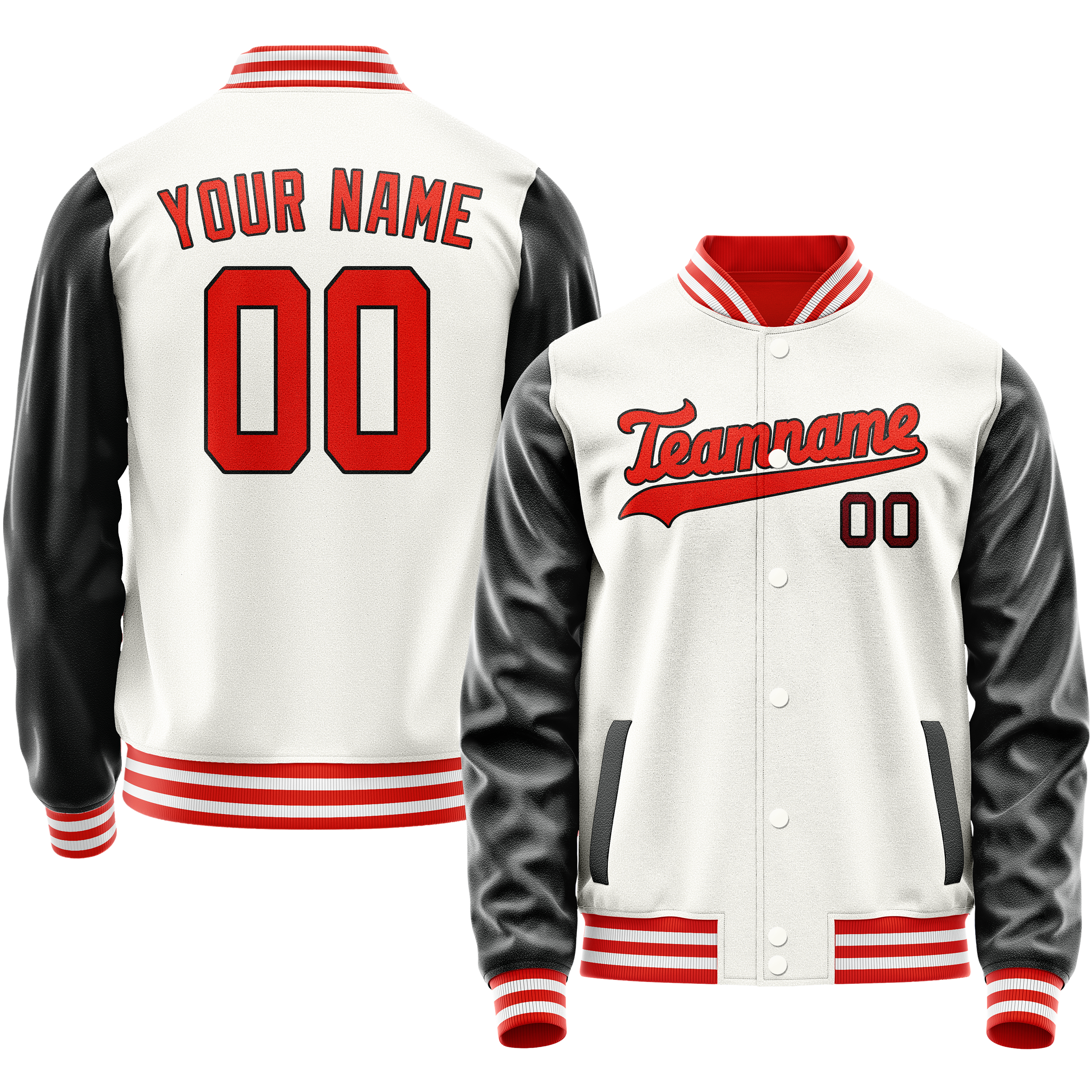 Custom White Black Solid Color Varsity Letterman Jacket JA02240617LH460