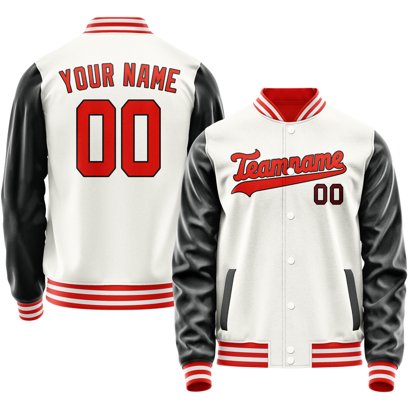 Custom White Black Solid Color Varsity Letterman Jacket JA02240617LH460